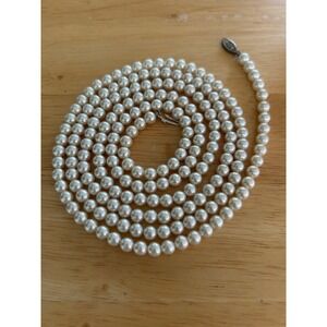 Vintage Sterling Silver Clasp On Rope/ Long Strand Of 46" Lucite Faux Pearls